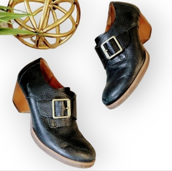 Kork-Ease | 6.5 Black Pebbled Leather Ankle Boots Monks Strap - Picture 1 of 16